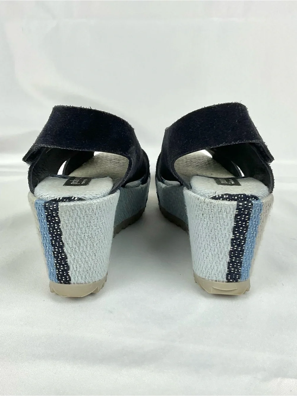 Pedro Garcia Navy Suede Wedge Sandals Fenen Espadrille Platform Sz 37.5